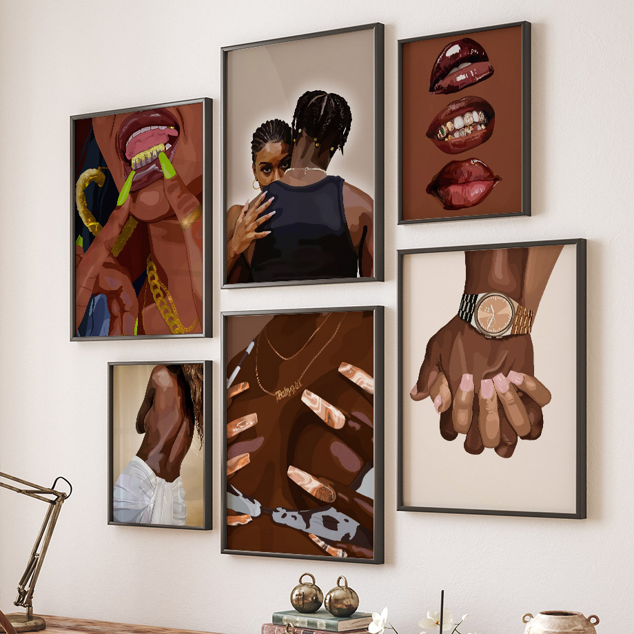 Art mural de fille noire Hip Pop à la mode, décoration de salon, affiches de peinture sur toile, impressions murales abstraites, décoration d\'intérieur