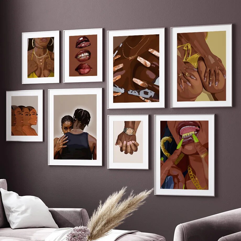 Art-mural-de-fille-noire-Hip-Pop-la-mode-d-coration-de-salon-affiches-de-peinture