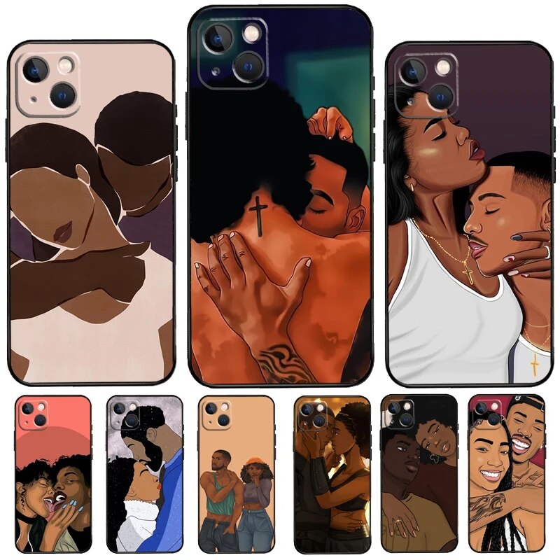 Coque de téléphone Afro Black Couple Kd\'appareils, coque arrière pour iPhone 13 Pro 11 14 Pro Max XS X Poly 7 8 Plus SE2 12 13 Mini