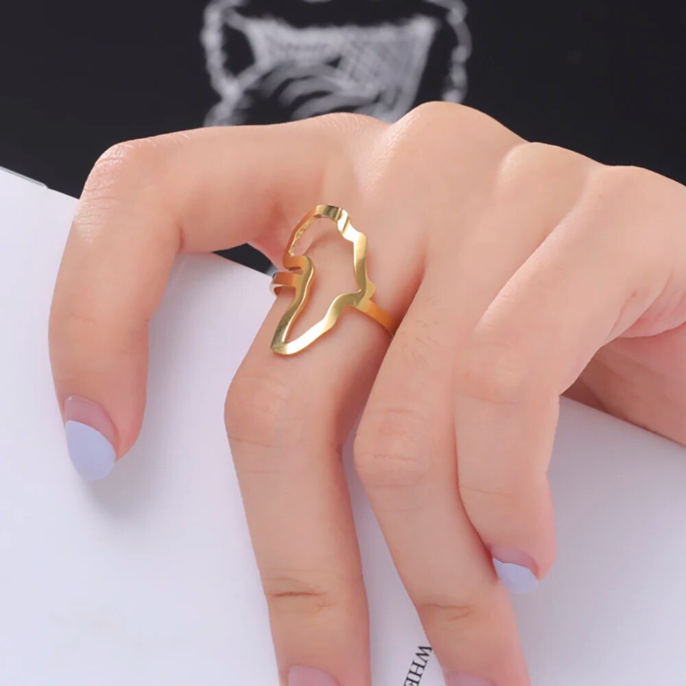 Skyrim-Bagues ouvertes en acier inoxydable pour femmes et filles, anneaux punk, carte de l\'Afrique, documents en or, bijoux culturels ethniques africains, cadeau, nouveau