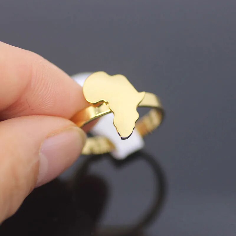 Bague carte de l\'Afrique en acier inoxydable, bijoux de haute qualité, taille réglable, YP7245