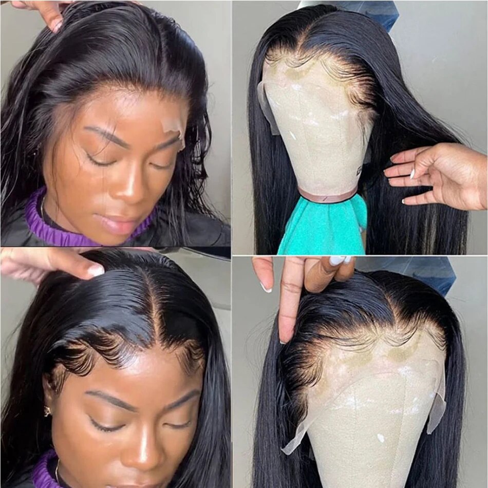 Perruque-Lace-Front-Wig-naturelle-lisse-cheveux-humains-13x4-13x6-pre-plucked-transparente-HD-pour-femmes