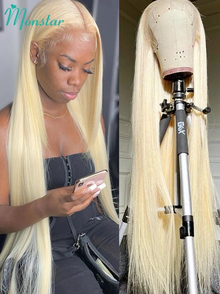 Perruque Lace Front Wig brésilienne naturelle lisse, blond miel 360 613, 13x4, 13x6, transparente, pour femmes