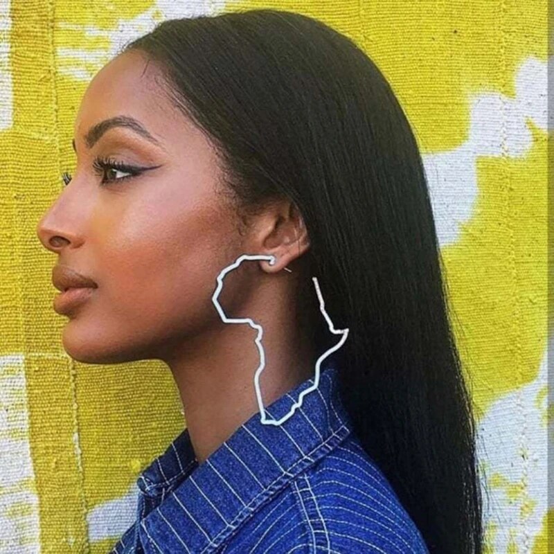 Grandes boucles d\'oreilles carte de l\'afrique, 1 paire, exagérées, plus grandes, ornements africains couleur or, cadeaux hyperboles traditionnels ethniques