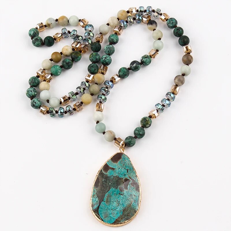 Collier bohème avec pendentif goutte pour femme, turquoise africaine, charbon naturel avec semi-fierté, bijoux bohèmes à la mode, cadeau
