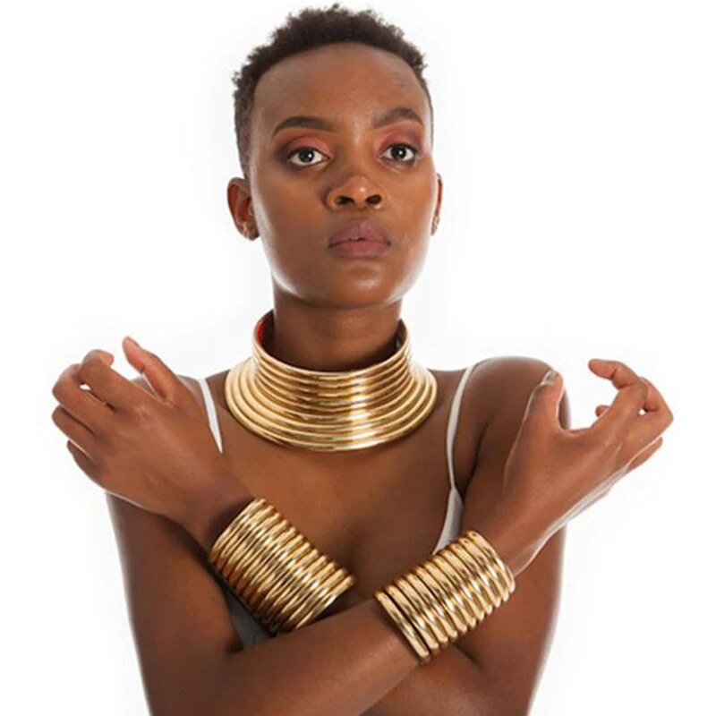 UDDEIN-Collier ras du cou et pendentif vintage pour femme, bijoux africains en cuir doré, ensemble maxi