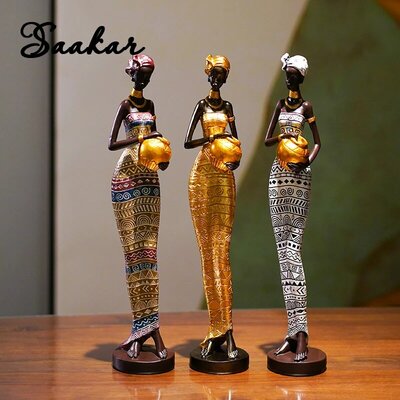SAAKAR-Statue-noire-peinte-en-r-sine-pour-la-d-coration-de-la-maison-femme-africaine