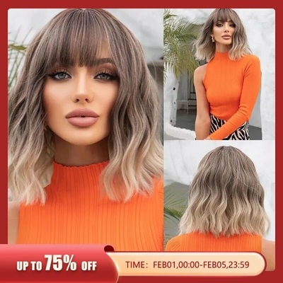 Perruque-Bob-Synth-tique-Courte-Ondul-e-avec-Frange-pour-Femme-Cheveux-Naturels-Racines-Fonc-es