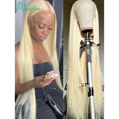 Perruque-Lace-Front-Wig-br-silienne-naturelle-lisse-blond-miel-360-613-13x4-13x6-transparente-pour