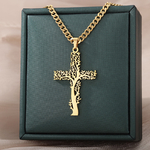 Colliers-en-acier-inoxydable-pour-hommes-et-femmes-arbre-croix-pr-sidence-document-en-or-pendentif