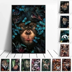 D-corations-murales-d-animaux-pour-la-maison-fleurs-color-es-feuilles-veons-singes-affiches-de