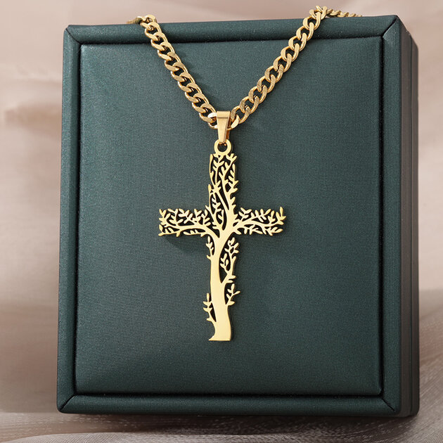 Colliers-en-acier-inoxydable-pour-hommes-et-femmes-arbre-croix-pr-sidence-document-en-or-pendentif