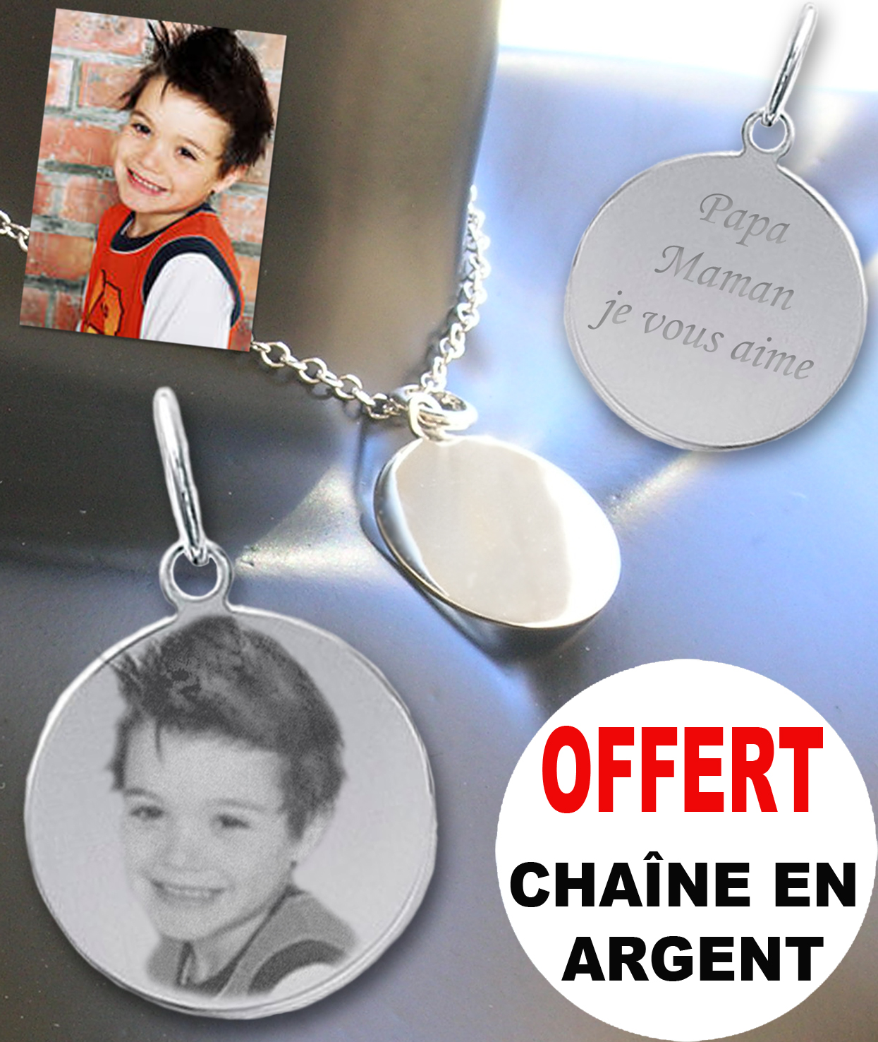 Médaillon argent gravure personnalisée