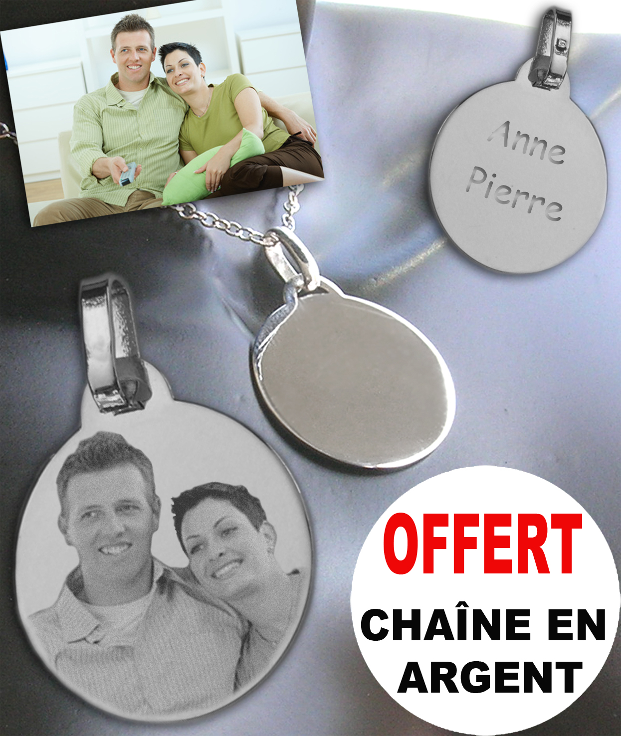 Bijou argent gravé message et photo
