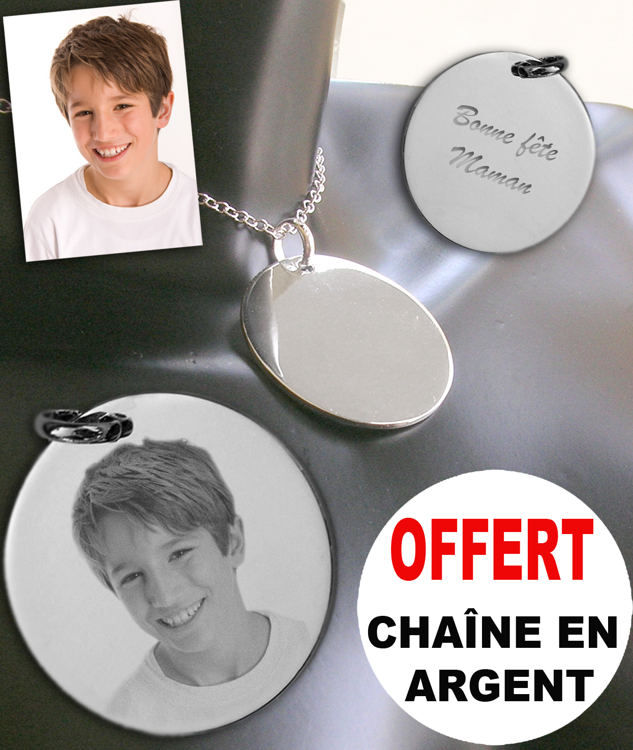 Pendentif personnalisé texte et date