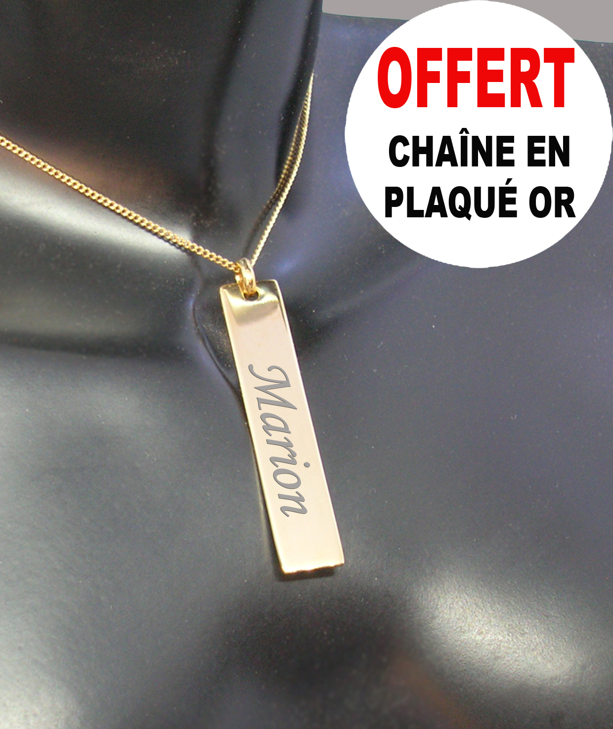 Pendentif barre verticale gravé prénom