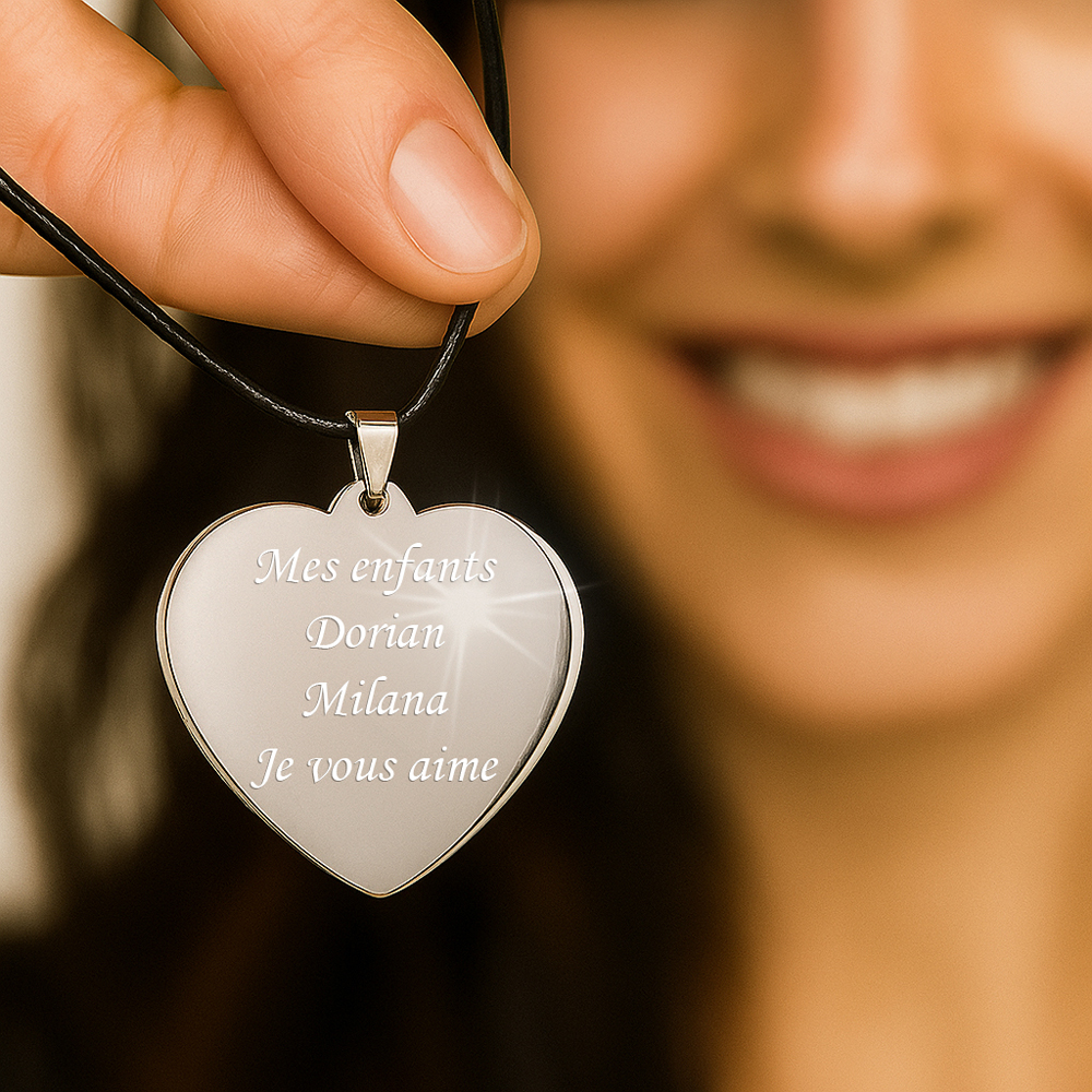 Texte gravé sur pendentif coeur