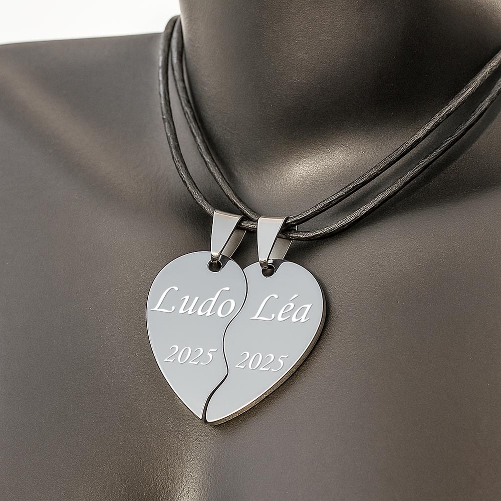 Pendentif coeur séparé gravure personnalisée