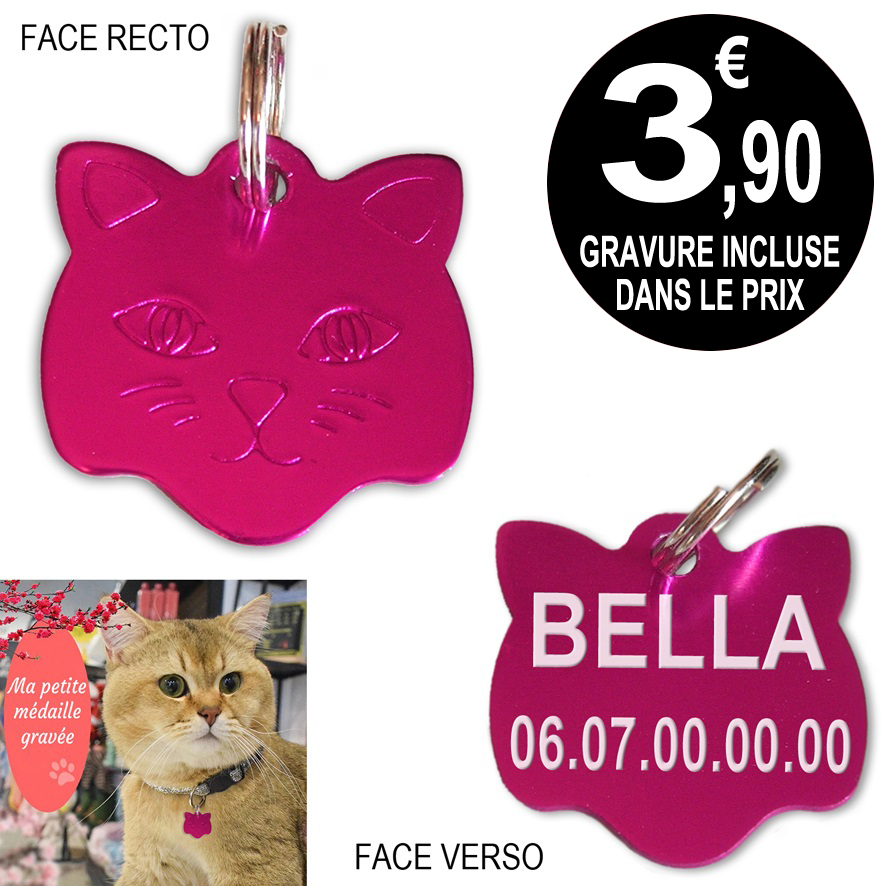 Medaille chat personnalisée mauve