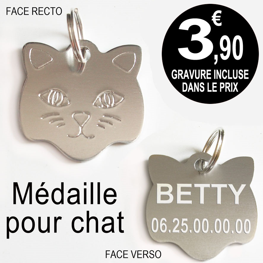 Médaille gravée et personnalisée pour chat