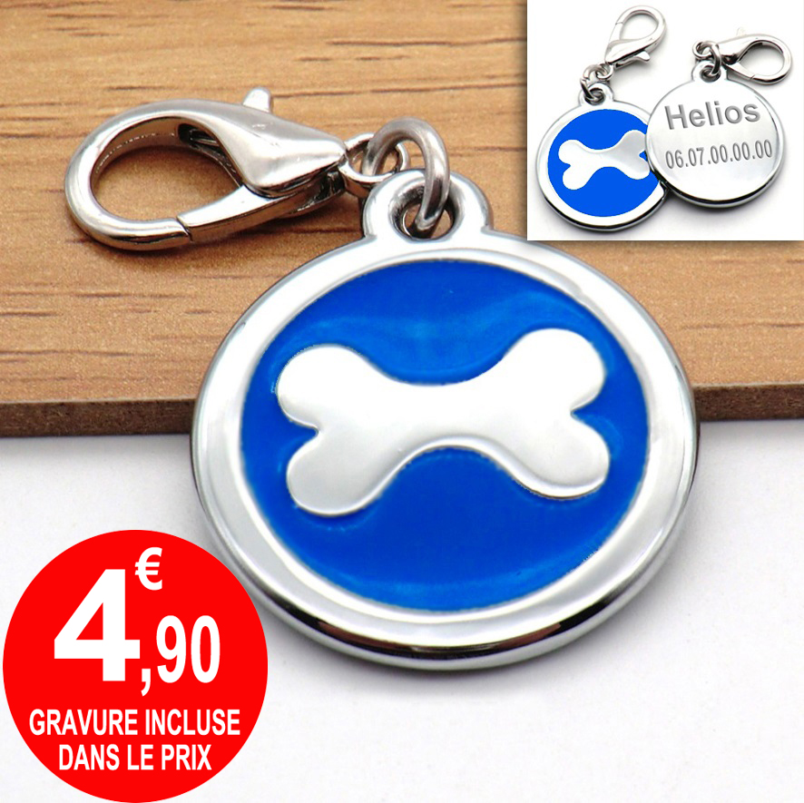 Medaille chien identité bleu marine