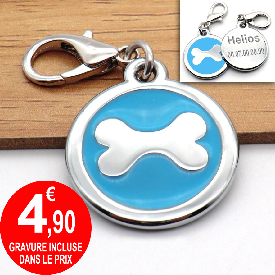 Medaille chien identité bleu