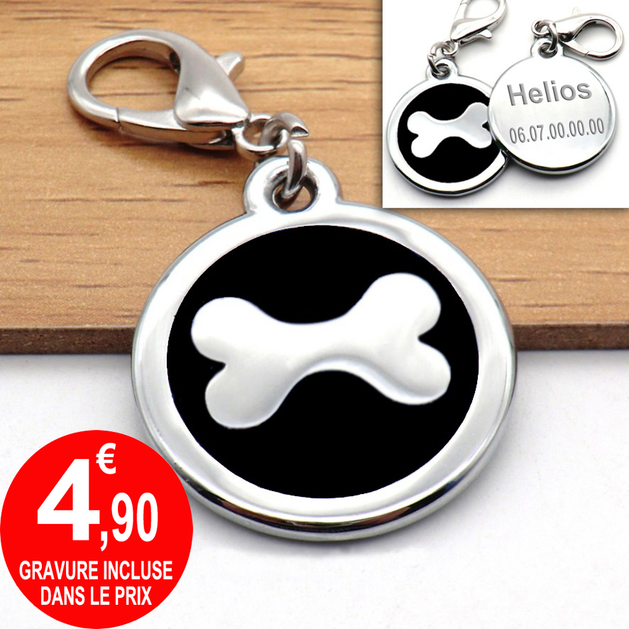 Medaille acier gravée animal chien noir