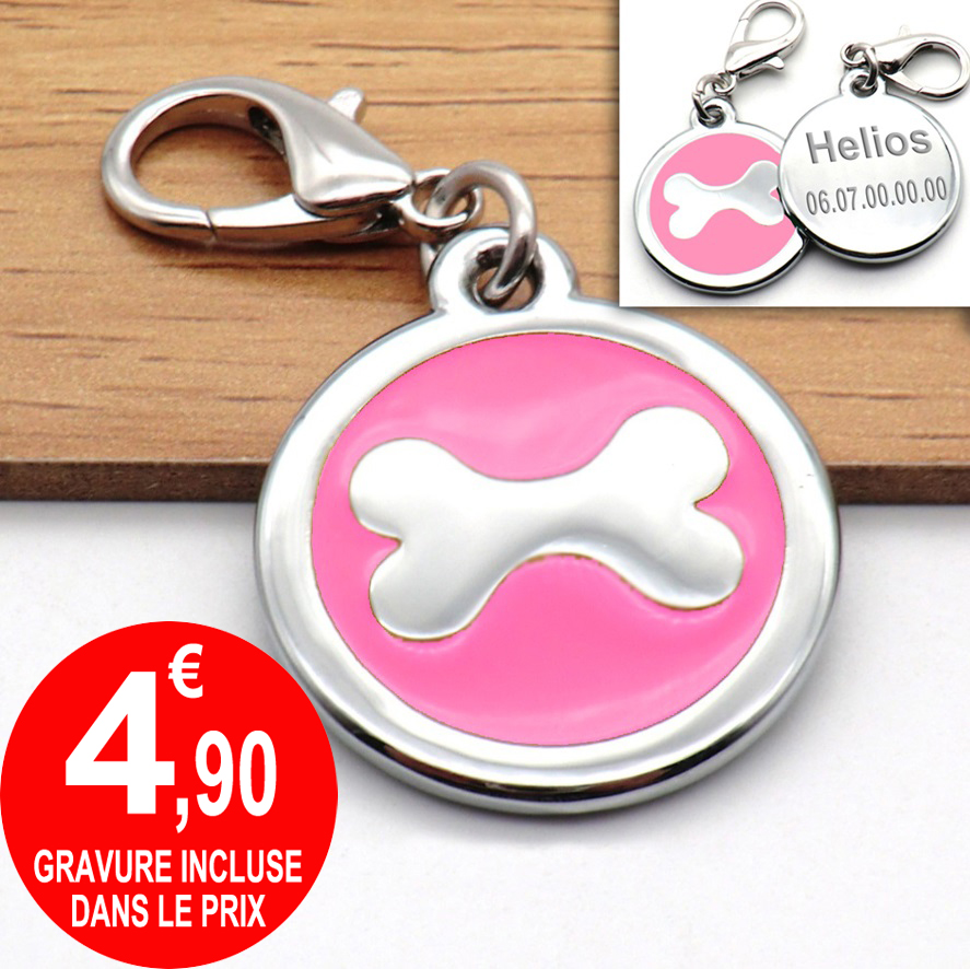 Médaille pour chien personnalisée rose