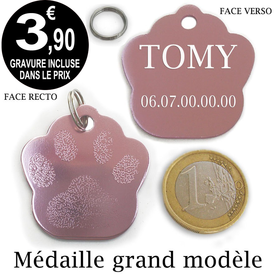 Médaille chien à graver grand modele violet