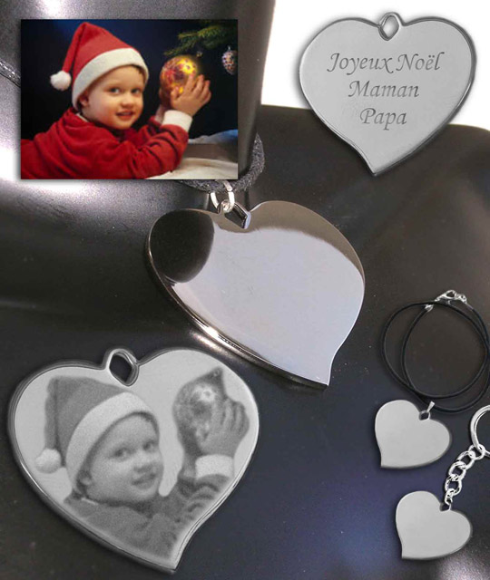 Pendentif coeur gravure photo et inscription