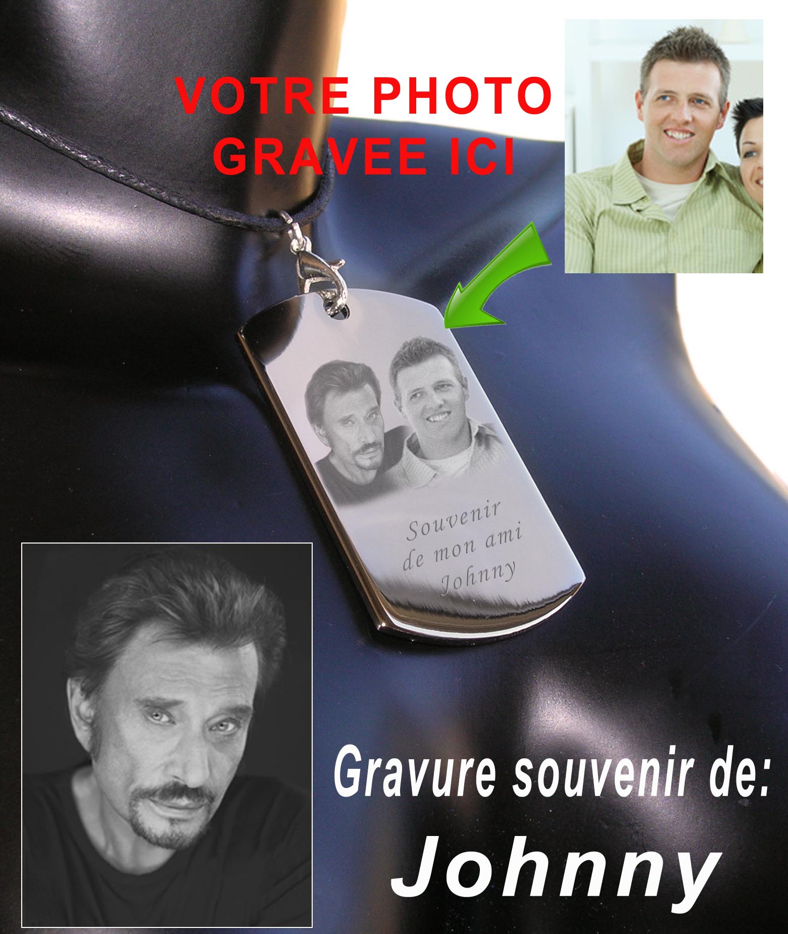 Pendentif plaque gravure johnny
