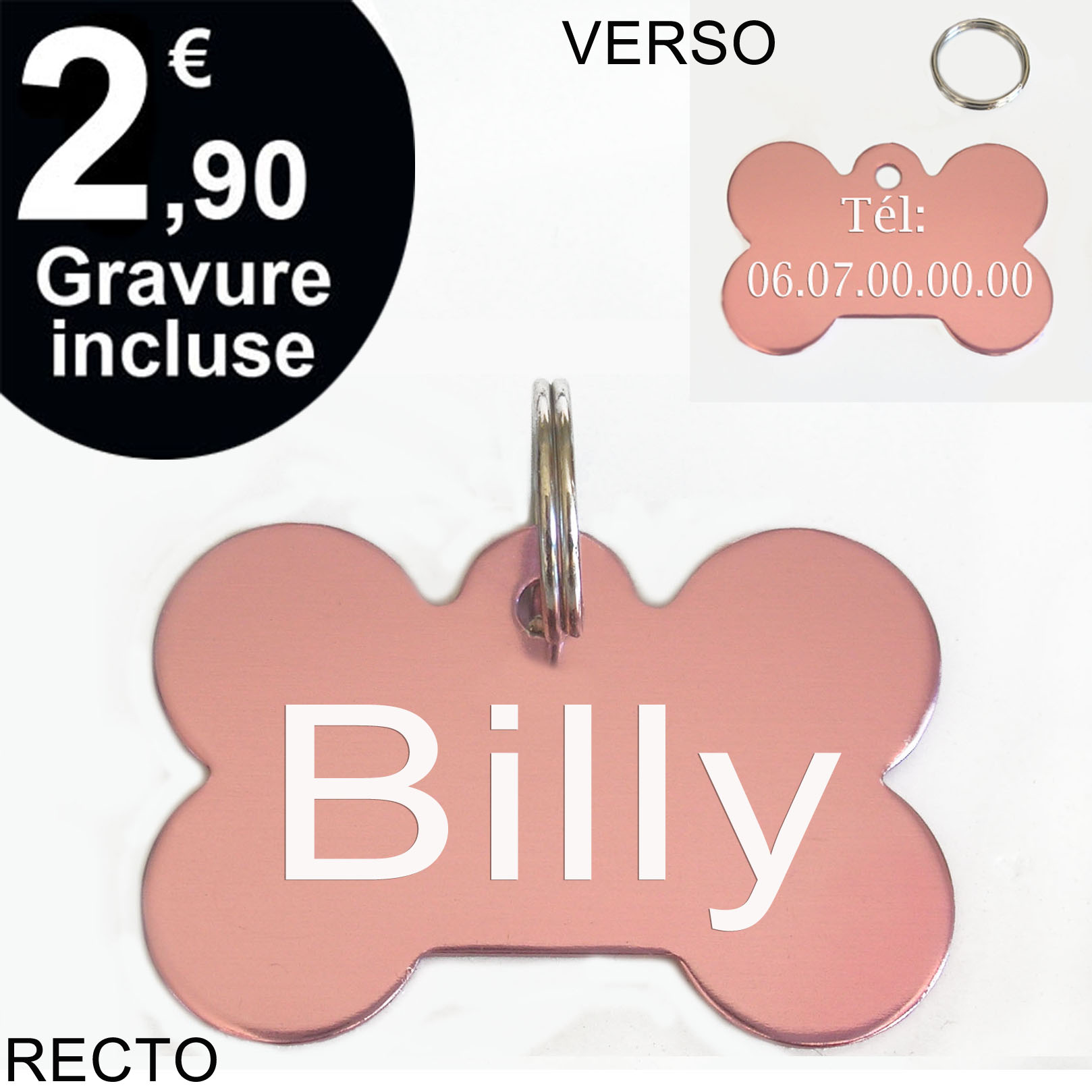 MEDAILLE ANIMAL GRAVURE os rose