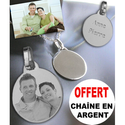 Gravure de photo sur médaille ronde Argent