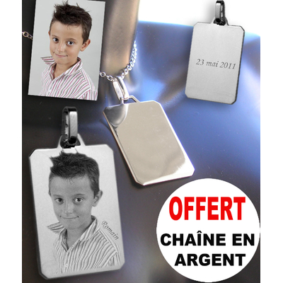 Gravure de votre photo sur pendentif en argent pour homme