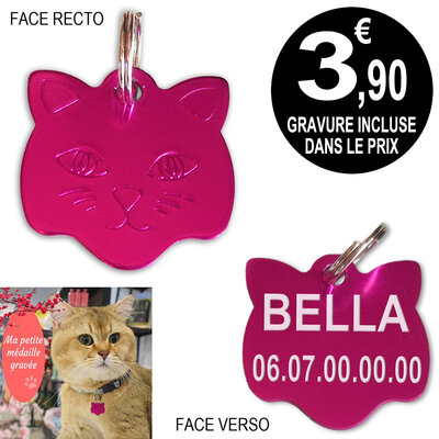 Médaille identité gravée et personnalisée pour chat