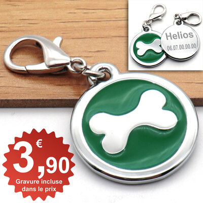 Médaille chien gravée avec le téléphone et nom
