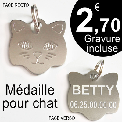 Médaille gravée et personnalisée pour chat