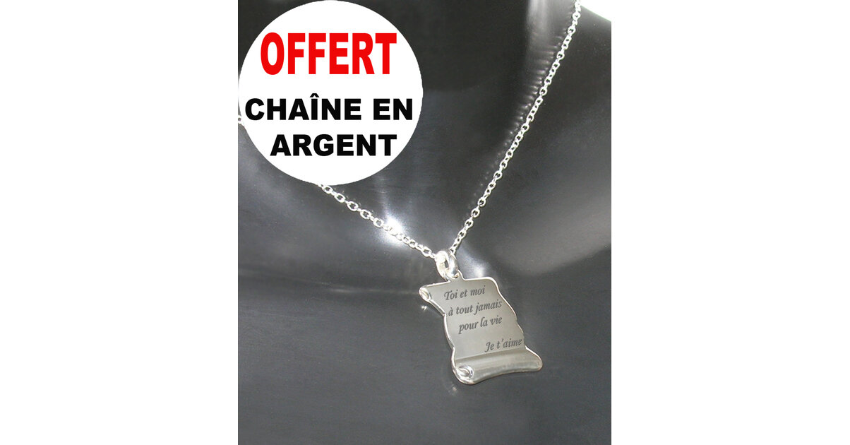Collier Chaîne Pendentif Parchemin En Argent Massif 925 - Occasion Très Bon état