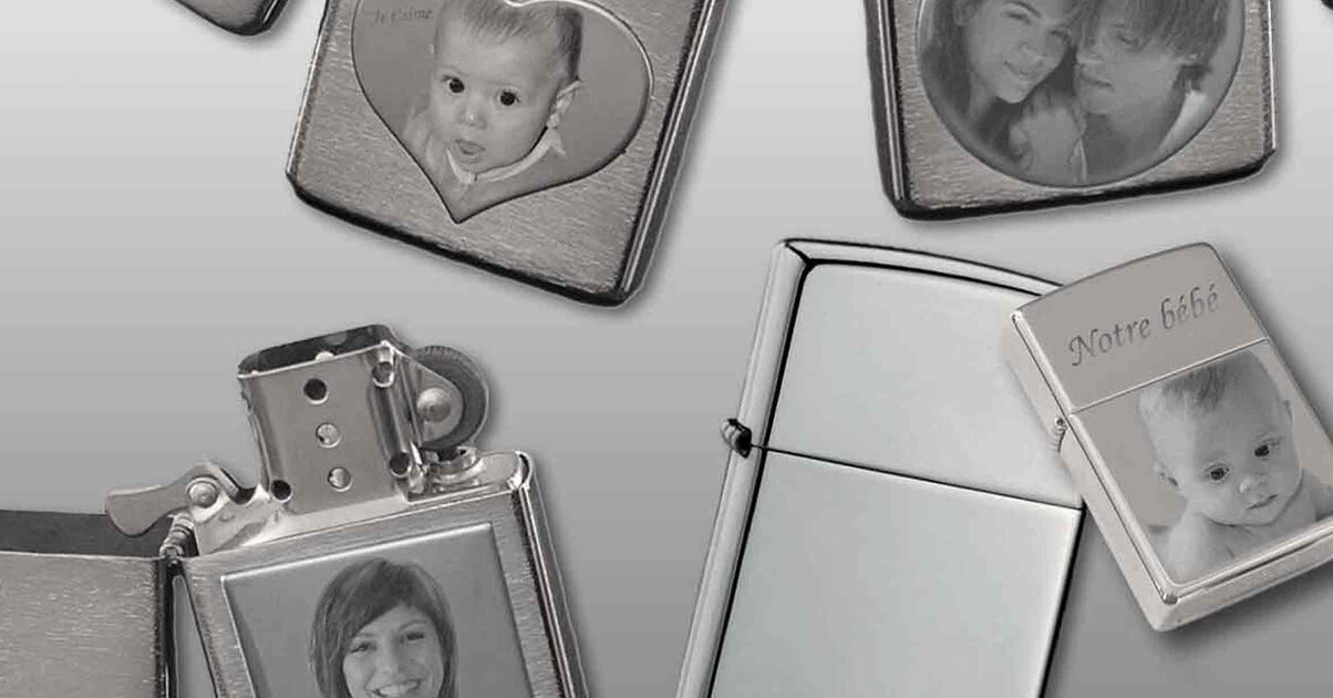 Briquet Flamme Gravure Personnalisée Texte + Dessin - Noir Ou Argenté - Cadeau Unique