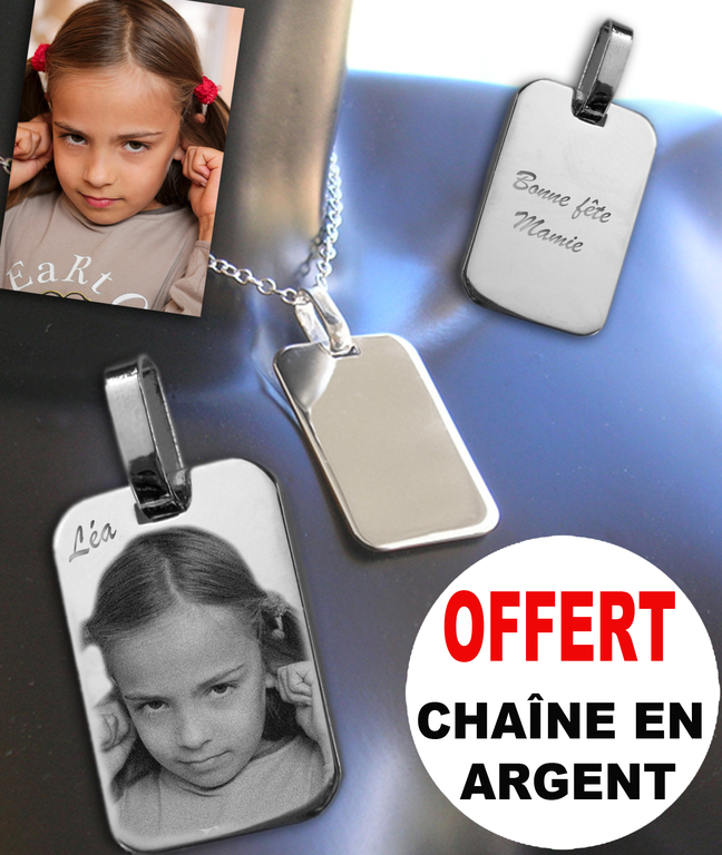 Petit rectangle gravé photo argent- Bijou en argent à Personnaliser en ligne