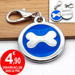 Medaille chien identité bleu marine