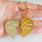 Porte clés moitié de coeur gravé