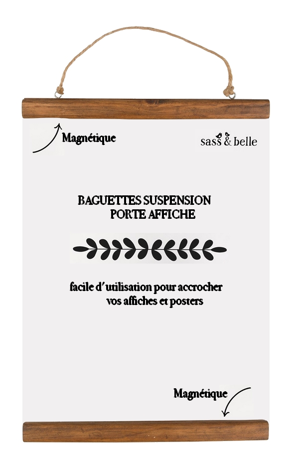HISTOIRE DAVANT BAGUETTES SUSPENSION PORTE AFFICHE BOIS 31CMS 2
