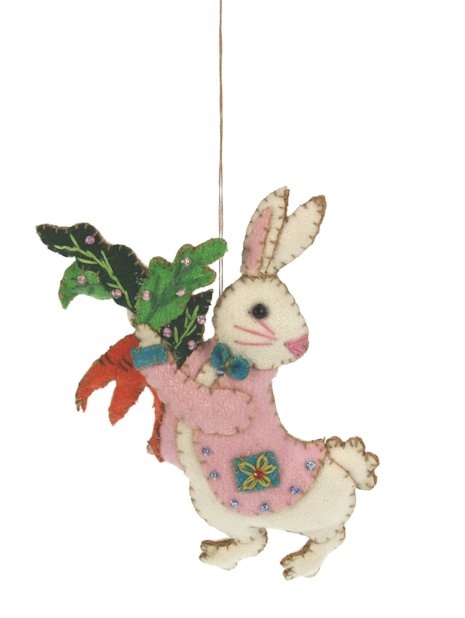 HISTOIRE DAVANT DECORATION SUSPENDU  LAPIN BRODE VESTE ROSE