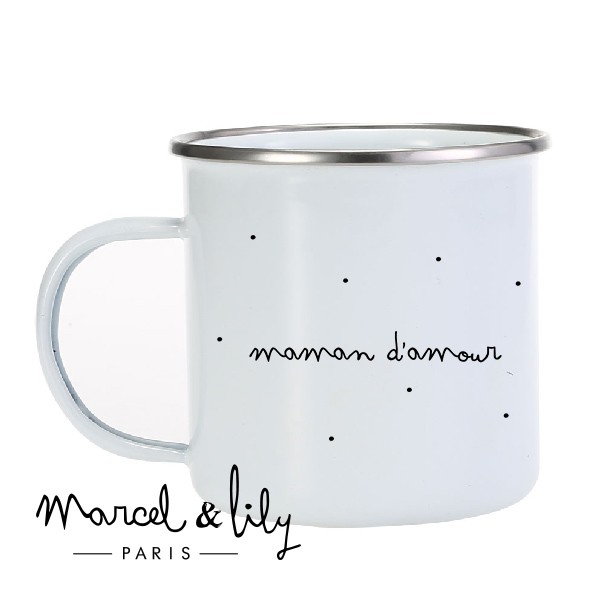 TASSE EMAILLEE LOVELY FAMILY MAMAN D\'AMOUR