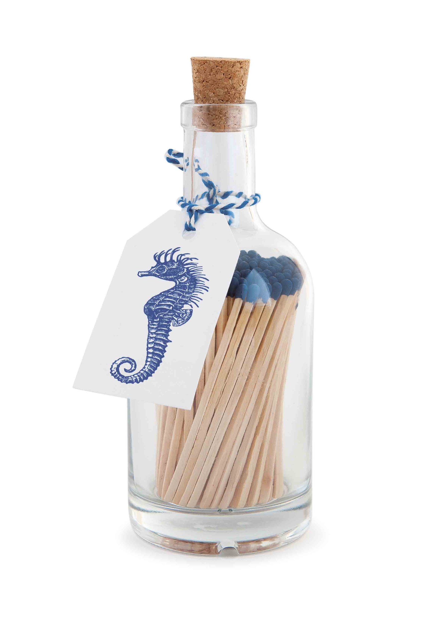 HISTOIRE DAVANT BOUTEILLE VERRE GRANDES ALLUMETTES BLEUES HIPPOCAMPE