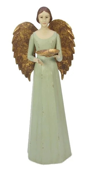 HISTOIRE DAVANT ANGE ANTIQUE VERT 36CMS ET SA COUPELLE MEANDER