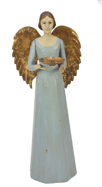 HISTOIRE DAVANT ANGE ANTIQUE BLEU AILES DOREES 36CMS