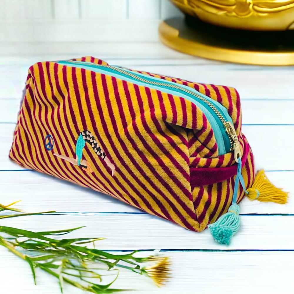 Histoire-d-avant-Grande-Trousse-Cosmétique-Yoga-Velours-Rayé-Orange-Noi