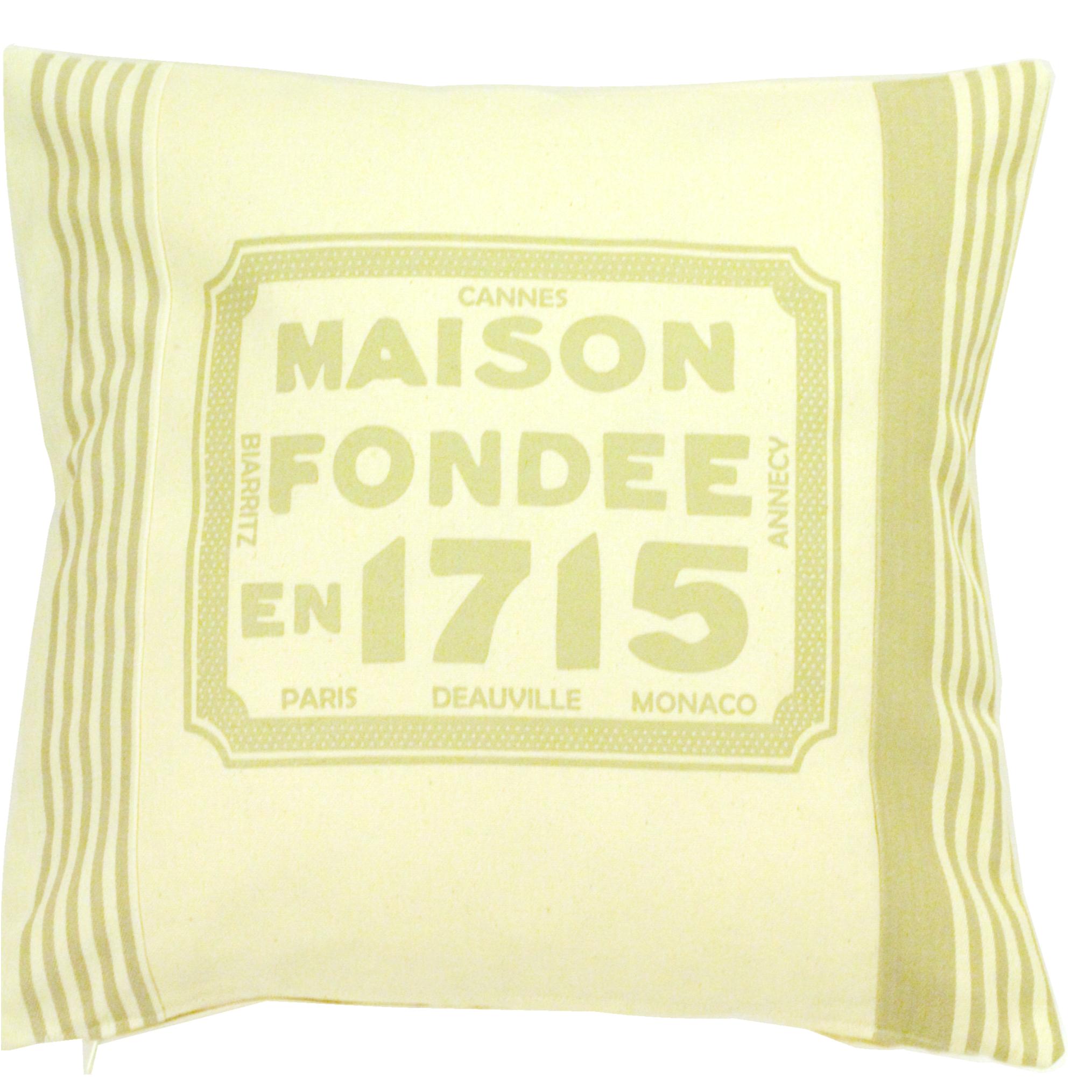 histoire davant coussin maison fondee 1715 40X40 beige